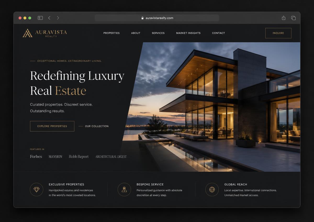 Auravista Realty website design concept for the real estate industry