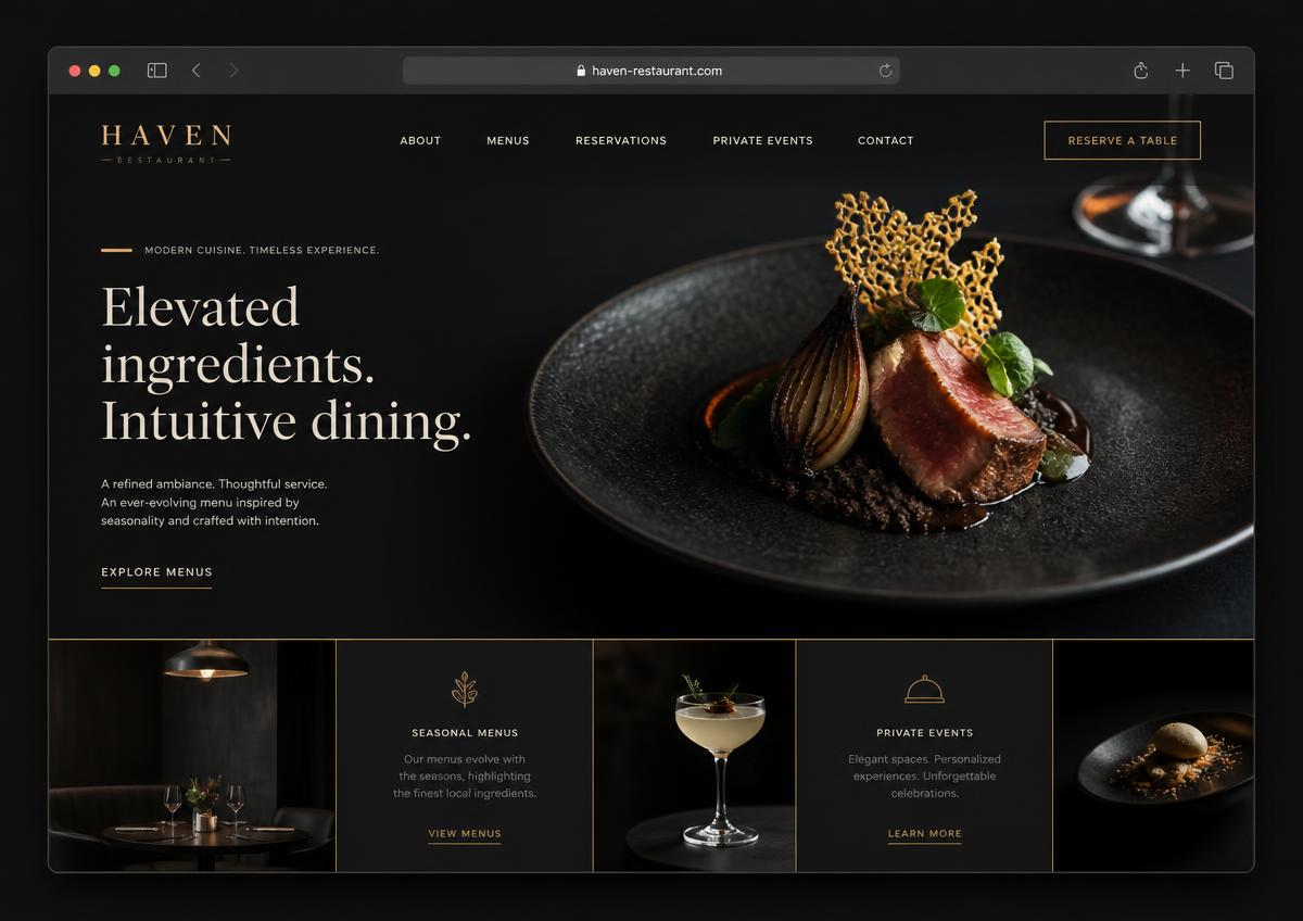 Haven Restaurant website design concept for the restaurant industry