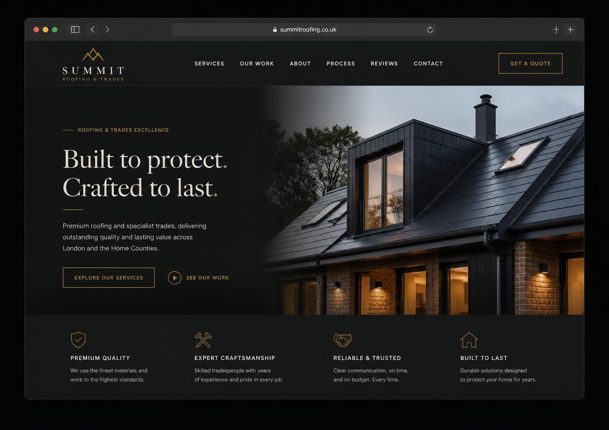 Summit Roofing website design concept for the roofing & trades industry
